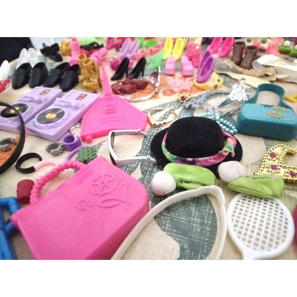 Large Lot of Miscellaneous Barbie Doll Accessories Shoes Purses, Lots More Vtg